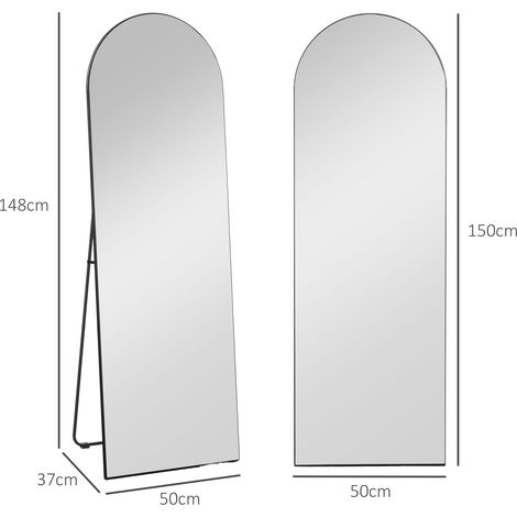 Miroir sur pied arqué pleine hauteur 150x50 cm, cadre noir, film de sécurité incassable, support stable, idéal chambre et salon, miroir autoportant design. (1/5)
