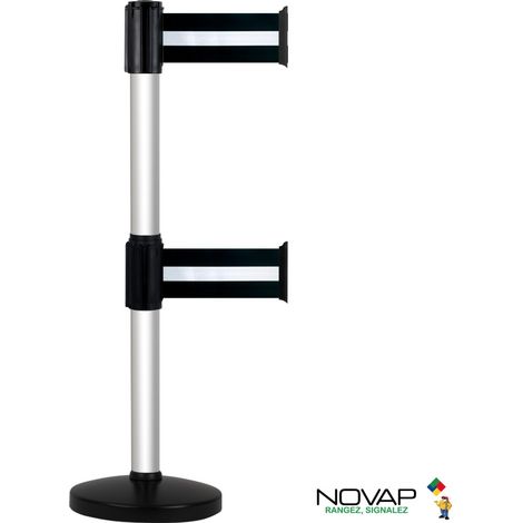Poteau Alu anodisé à double sangle Noir/Argent 3m x 100mm sur socle portable - 2900058 (1/4)