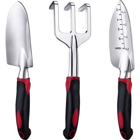 Kit de Jardinage 3 Pièces en Aluminium - Pelles Robustes avec Poignées Antidérapantes pour Plantation, Désherbage et Creusage (Rouge) (1/5)