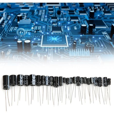 Kit d'assortiment de 545 condensateurs électrolytiques en aluminium (24 modèles, 0,1 µF à 1000 µF) avec boîte de rangement (1/5)