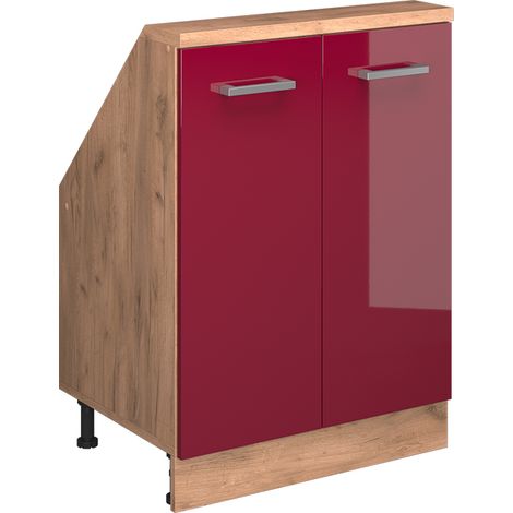 Dachschrägenschrank Rion, Rot Hochglanz/Goldkraft Eiche, mit 2 Türen, Vicco