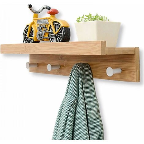 Porte-manteau mural avec étagère flottante, crochet à clés au mur, organiseur de courrier pour entrée, cuisine, salle de bain, salon (1/3)