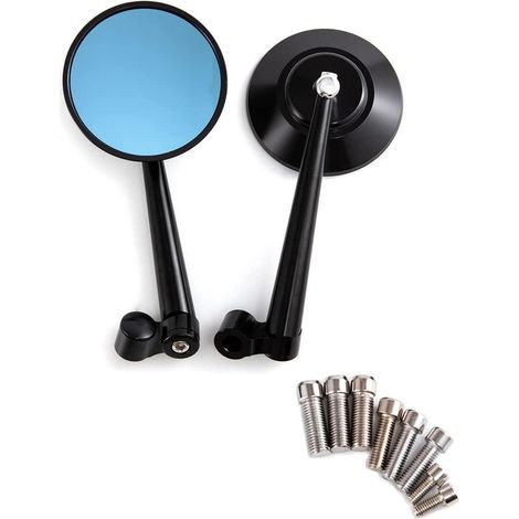 Motorrad Lenker Spiegel rund 8mm 10mm Schraube CNC Aluminium blau entspiegelt (1/5)