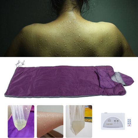 Coperta sauna a infrarossi con maniche e cappuccio - Protezione multipla - 180x80 cm viola - ABS/Oxford - Spina UK 220V - 650W - Telecomando incluso (1/4)