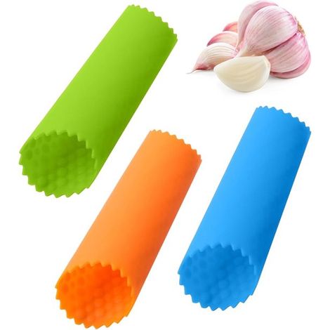 Peladores de ajo de silicona - Rodillo para ajo - Utensilios de cocina sencillos y prácticos (Azul - Verde - Naranja) (1/5)