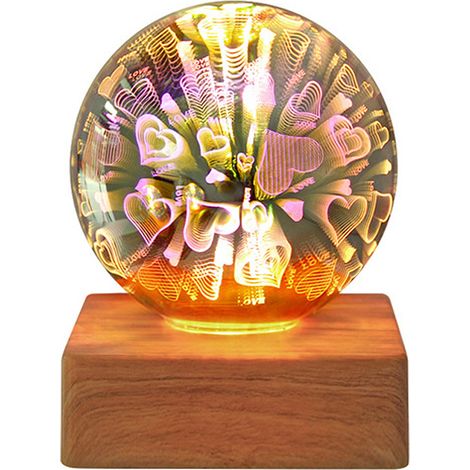 Veilleuse Boule De Cristal - Socle Bois - LED 3D - 8 cm - Alimentation USB - Télécommande - Pour Bureau Chambre Décoration (1/5)