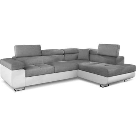 Paris Prix – Canapé d'angle convertible 275cm 6 places – Tissu et polyuréthane – Espace de rangement – Têtières relevables – Design moderne gris (1/3)
