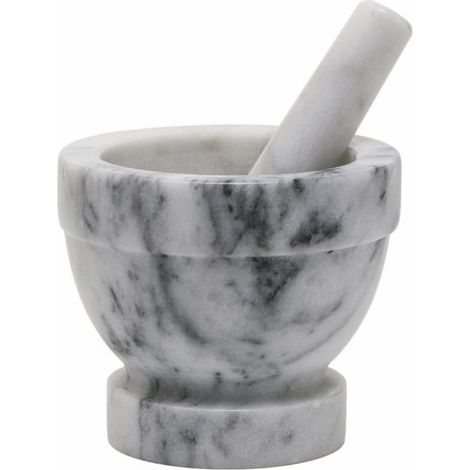 EVA 041206 Mortaio in Marmo con Pestello Diametro 13 cm colore Bianco e Grigio (1/3)