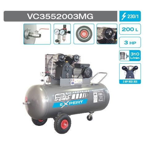 Compresseur 200l 9 bar 3 cv + kit 7 accessoires PRODIF VC3552003MG (1/2)