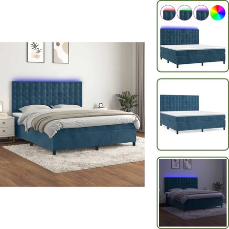 Colchón de muelles ensacados - vidaXL Cama box spring colchón y LED terciopelo azul oscuro 160x200 cm - Cabecero ajustable