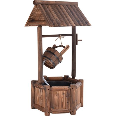 Fontaine de jardin en bois de sapin 60 x 57 x 115 cm avec pompe électrique et ambiance paisible style rustique en bois marron