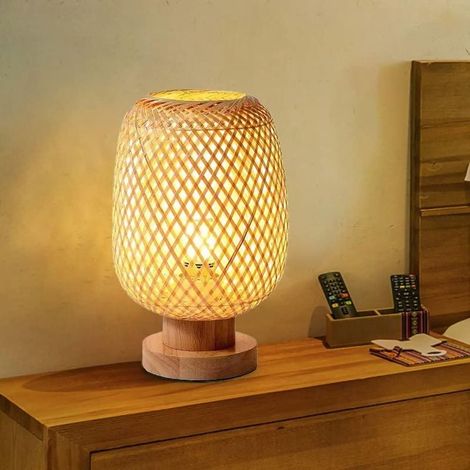 Bambou Tissage Lampe de Table Petit Exquis Abat-Jour en Bambou Lampe de Chevet Style Japonais Veilleuse Lampe de Table Décorative pour Chambre, Salon, Style 2 (1/5)