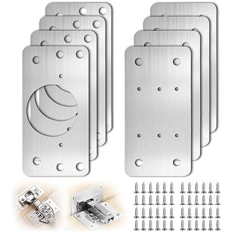 Plaques de Réparation de Charnière Armoire Supports Réparation Plaques en Acier Inoxydable Plaques de Réparation de Porte Armoire de Cuisine avec 48 Vis pour Bois Meubles Étagères 8 Pièces (1/5)