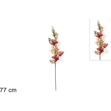 RAMO DOPPIO FIORE/BACCHE ROSA DIMENSIONE CM.77