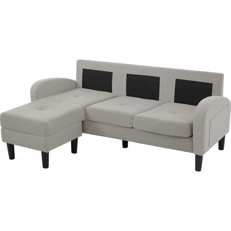 Canapé d’angle en L 3 places avec chaise longue modulable, tissu coton-lin respirant, 166 x 118 x 77 cm, pieds en plastique (1/5)