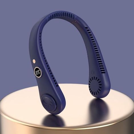 Ventilatore da collo senza pale,con 5 velocità di ventilazione regolabili,ricaricabile tramite USB,silenzioso e leggero,viaggi e sport (blu)