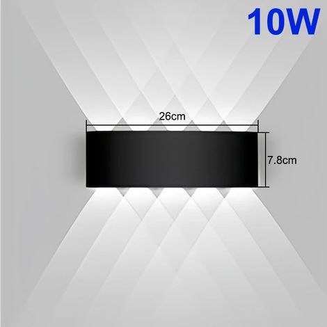 (6500K - noir 10W) ​​Applique murale LED étanche, éclairage extérieur vers le haut et vers le bas, éclairage intérieur, lampe de chevet décorative (1/5)