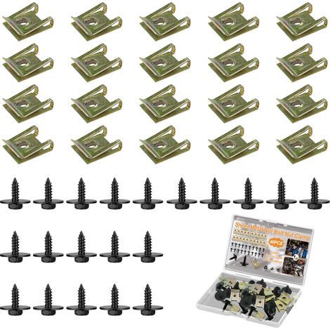 20-teiliges Edelstahl-Schrauben- und Mutternset für Bleche, schwarze Schrauben, Befestigungsclips, Federmutter- und Clipset für Kotflügel, Muttern für Karosserieteile, Sechskantschrauben für Autos (1/5)