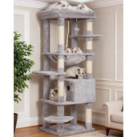 Arbre à Chat pour Gros Chats 20 lbs (9 kg) Résistant, Tour XXL 152 cm pour Chat d'Intérieur, Meuble Multi-Niveaux avec Plateforme en Peluche, Panier Doudou, Condo HCT050W (1/5)