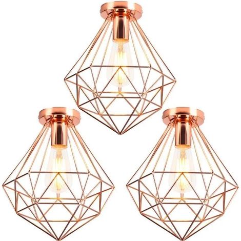 kawoo 3pcs Moderne Plafonnier Industrielle Rose,Lustre Plafonnier Retro Abat-jour en Metal Style Edison pour Salon Chambre (1/4)