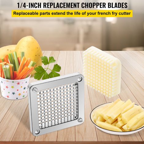 Couteau Coupe-frites, 6,35 mm, 3 Lames de Rechange avec 6 Couteaux Supplémentaires, Bloc Poussoir en Acier Inoxydable pour Couper P… (1/5)