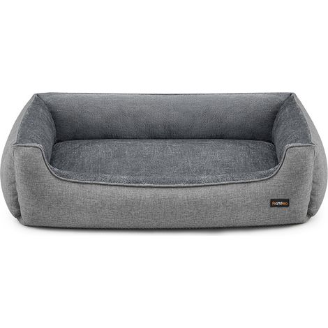 Panier pour Chiens, Lit pour Animaux, Canapé, en Tissu Façon Lin, Bords Rehaussés, Antiglisse, Housse Amovible Lavable, Taille XXL pour Grands Chiens, 120 x 90 x 30 cm, Gris