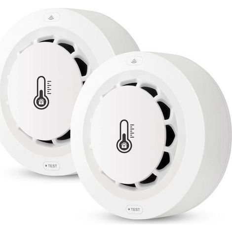 Détecteur de fumée WiFi, 1 Pack Capteur de température et humidité, thermomètre sans fil hygromètre, Tuya/Smart App, Alarme Incendie, pour la surveillance à distance et Smart Home (1/4)