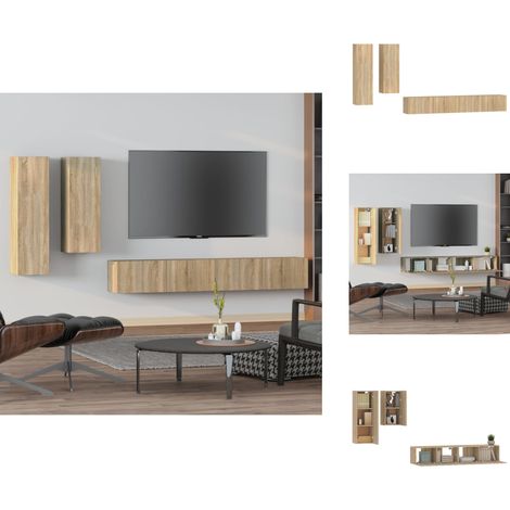 4-tlg. TV-Schrank-Set Sonoma-Eiche Holzwerkstoff - TV-Schrank - Holzwerkstoff Möbel - Wohnzimmer Dekoration - Fernsehtisch - Wandmontage (1/5)