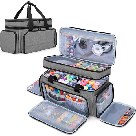 Sac Organisateur de Couture à 2 Couches avec 5 Séparateurs Amovibles Sac de Rangement de Couture pour Fournitures de Couture, Boite a Couture (Sac Seulement), Gris (1/5)