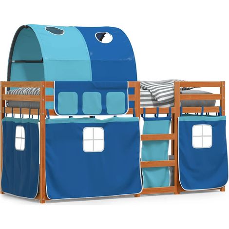 Maison Exclusive - Etagenbett mit Vorhängen Blau 80x200 cm Massiv