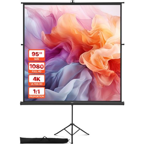 Écran de Projection avec Trépied de 178x178 cm, Toile de Projection Portable et Infroissable, Grand Angle de Vision 160°, 1:1 4K HD, avec Sac de Transport, pour Vidéoprojecteurs Cinéma Maison (1/5)