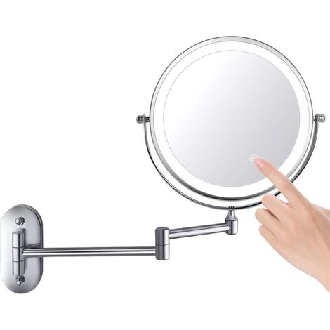 8-Zoll-LED-Wandkosmetikspiegel, dimmbar, doppelseitig, 5-fache Vergrößerung (silber) (1/4)
