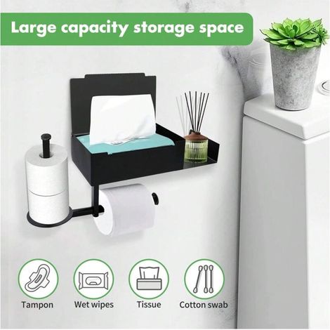 Porte-papier toilette mural sans trou, porte-serviettes avec étagère et boîte à lingettes pour salle de bain et cuisine