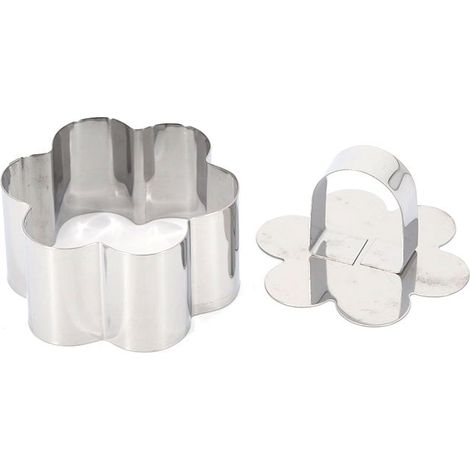 Set da 6 pezzi - Acciaio inossidabile - Anello per dessert - Anello per torte - Con manico - Stampo - Per cuocere e preparare torte, mousse e dessert - 83,8 cm - Argento - Forma a fiore (1/3)
