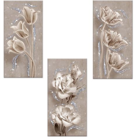 Lupia - Set 3 pezzi Quadri su tela tema floreale Canvas Day Brillant con glitter 38x75 cm FLOWER SHABBY (1/4)