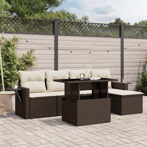 Set sofás de jardín 6 piezas y cojines ratán sintético marrón vidaXL (1/5)