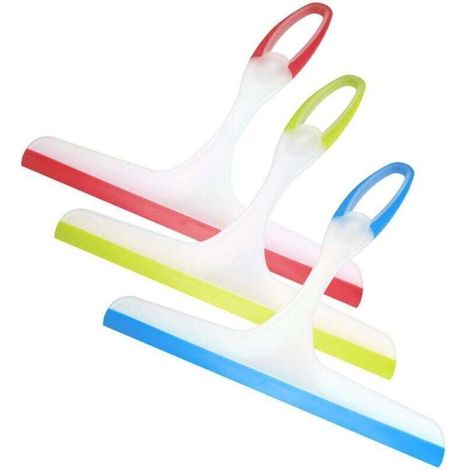 3 Raclette de Douche, Raclette Salle de Bain et Douche, Raclette Vitre Miroir Douche Plastique, Raclettes Nettoyeur de Vitres pour Miroir, Salle de Bains, Fenêtre, Sol, Verre - Bleu, Vert, Rouge