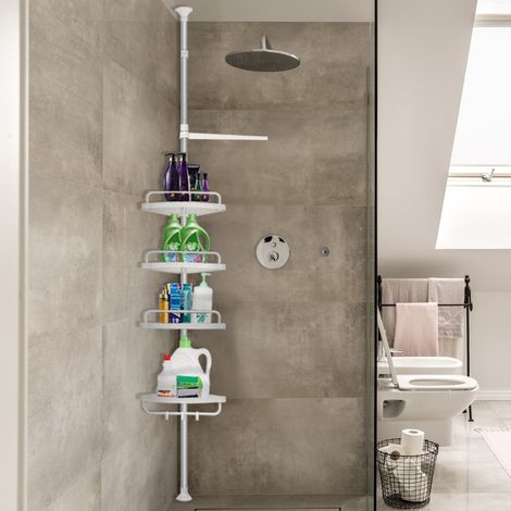 Étagère télescopique d'angle de douche - Hauteur réglable 254-304cm - Avec porte-serviette - Savon bain douche (1/5)