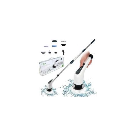 Spazzola elettrica senza fili 7 in 1 con manico lungo retrattile per bagno e WC, mocio elettrico per pavimenti. - Crezuo