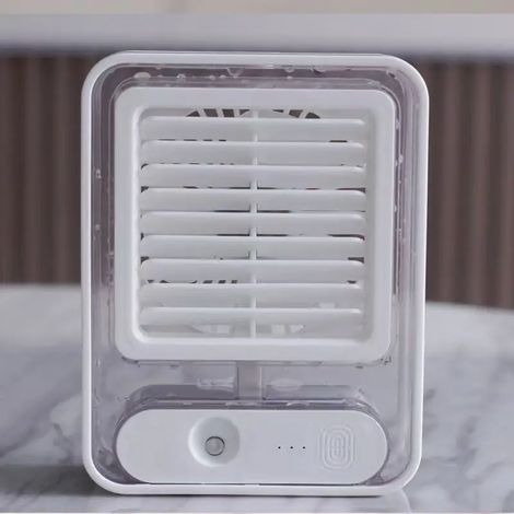 (Blanc) Ventilateur humidificateur de bureau avec veilleuse LED, convient aux bureaux, dortoirs et chambres. (1/4)