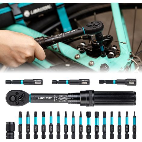 (21 pièces) Kit de 21 clés dynamométriques pour vélo (1/4"), 2-14 Nm, avec douilles et embouts à impact. Kit de réparation à cliquet pour vélo et moto. (1/5)