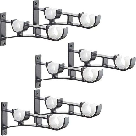 6-teiliges, robustes Gardinenstangenset aus Metall, Gardinenstangenhalterung, Doppelgardinenstangenhalter, Gardinenstütze, Aluminium-Gardinenstangenhalterung, schwarze Gardinenstangenhalterung (1/5)