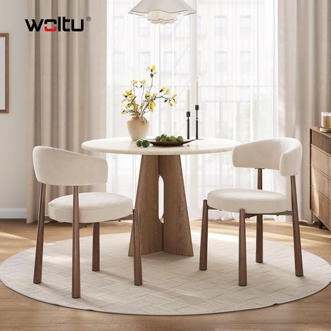 WOLTU Set di 2 Sedie da Pranzo Sedie da Cucina Sedie Sala da Pranzo Moderne Rivestimento in Ciniglia, Gambe in Metallo Effetto Legno Sedie da Salotto per Ristorante, Beige (1/5)