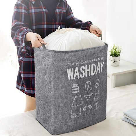 Großer, faltbarer Wäschekorb (72 l) mit Griff, rechteckig, mit Kordelzugverschluss, wasserdicht, ideal fürs Schlafzimmer, Grau (1/4)