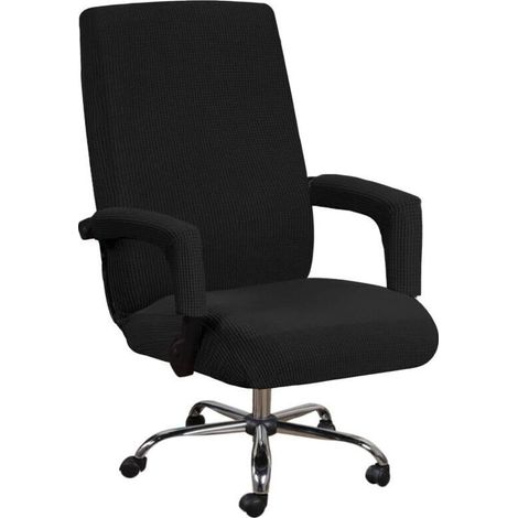 Housse De Chaise De Bureau Avec Accoudoirs En Lycra Jacquard Antidérapant Souple Et Extensible Lavable En Machine, Polyester, (Grand, Noir)-DOU