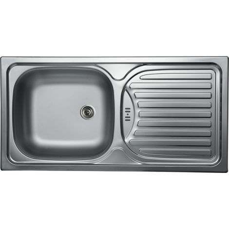 Einbauspüle Edessa N-143 - Spüle mit Abtropffläche für Unterbau ab 500mm - Waschbecken reversibel mit Ablaufverbindung und Siphon ø 40mm, Edelstahl (1/5)