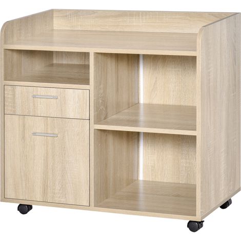 Mehrzweck-Aktenschrank, Druckerablage mit 2 Schubladen, offenen, verstellbaren Ablagefächern für Homeoffice und Wohnzimmer, Aktenschrank mit Hängestange für A4- und Letter-Format, Eiche