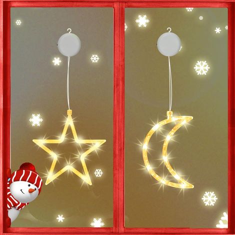 Luci di Natale a LED a batteria, stelle e luna, luci decorative da 18,5 a 18,5 cm, bianco caldo, confezione da 2 [classe energetica E] (1/5)