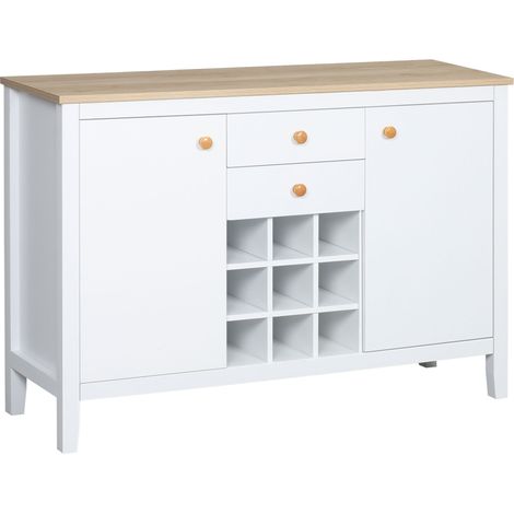 Buffet porte-bouteilles LOUKY blanc et aspect bois