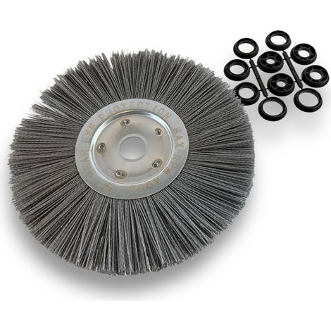Brosse circulaire NYLON Abrasif Ø 300 mm Epaisseur 1 rang Carbure de silicium Grain 80 Alésage 32 mm + réducteur bague 25/22/20/16/12 mm Touret meuleuse ponceuse Kibros 211301KR80 (1/5)